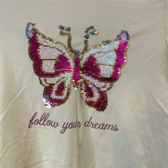Btween Embellished Butterfly Graphic Tee With Drawstring Detail Size 10 - Picture 2 of 7